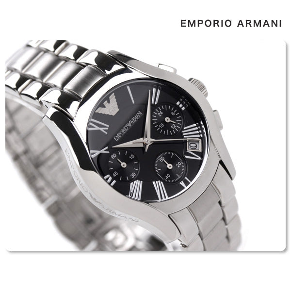 Emporio Armani Velente Chronograph Black Dial Silver Steel Strap Watch For Women - AR0674 Buy Now By Emporio Armani