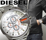 Diesel Mega Chief Chronograph White Dial Silver Steel Strap Watch For Men - DZ4328 Buy Now By Diesel