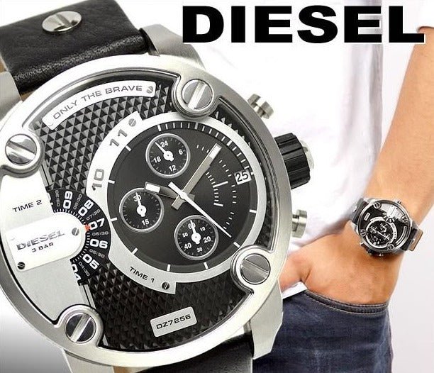 Diesel Little Daddy Black Dial Black Leather Strap Watch For Men - DZ7256 Buy Now By Diesel