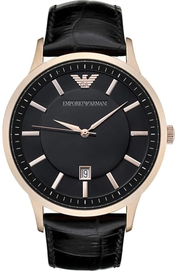 Emporio Armani Renato Quartz Black Dial Black Leather Strap Watch For Men - AR2425 Buy Now By Emporio Armani