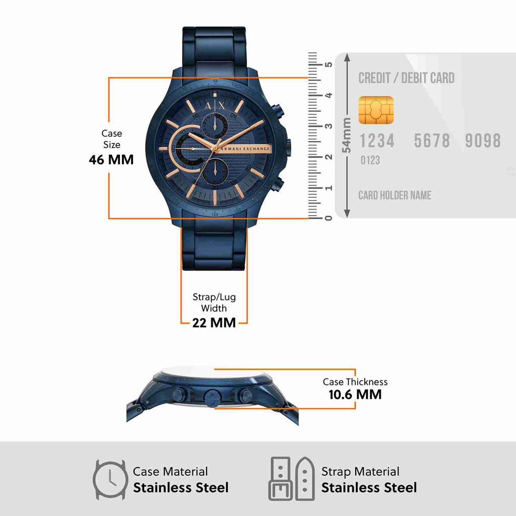 Armani Exchange Hampton Chronograph Blue Dial Blue Steel Strap Watch For Men - AX2430 Buy Now By Armani Exchange