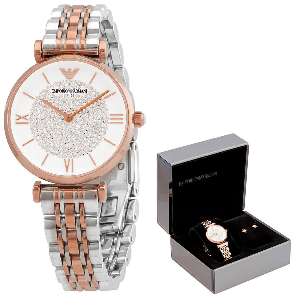 Emporio Armani Gianni T Bar Quartz White Dial Two Tone Steel Strap Watch For Women - AR80035 Buy Now By Emporio Armani