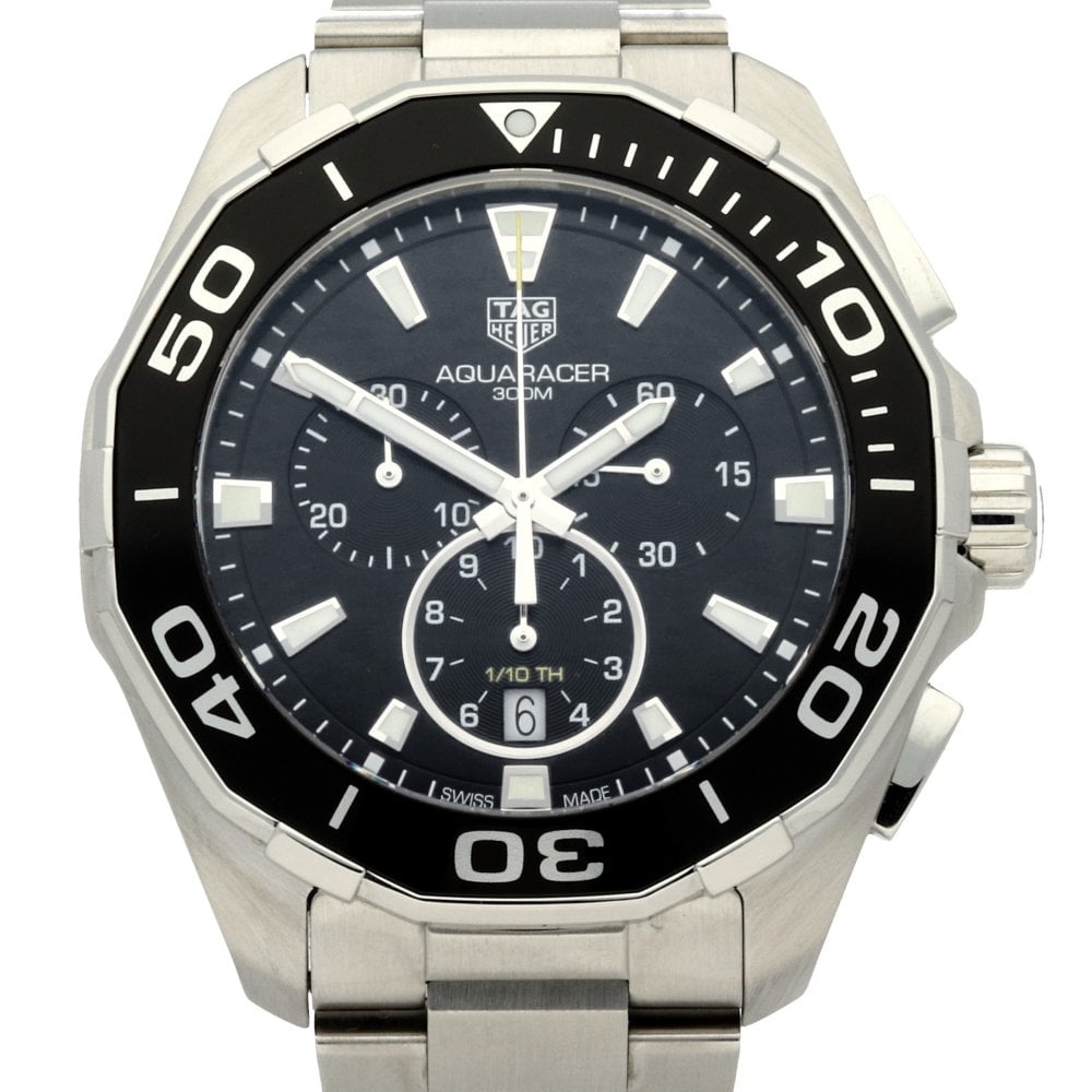 Tag Heuer Aquaracer Quartz Chronograph Black Dial Silver Steel Strap Watch for Men - CAY111A.BA0927 Buy Now By Tag Heuer