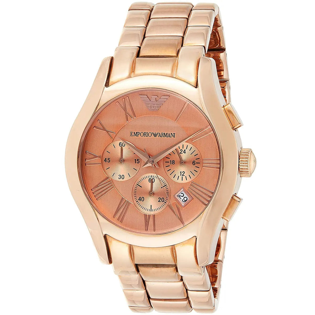 Emporio Armani Valente Chronograph Rose Gold Dial Rose Gold Steel Strap Watch For Men - AR0365 Buy Now By Emporio Armani