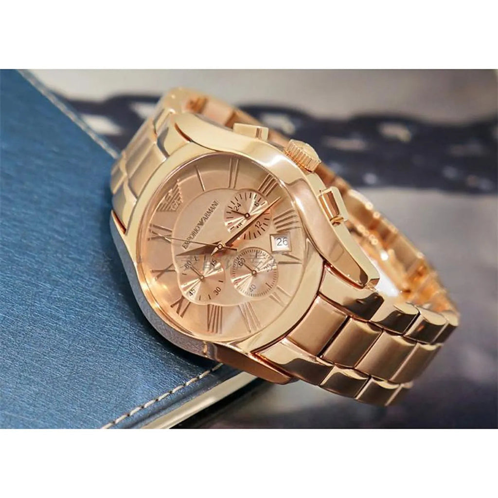 Emporio Armani Valente Chronograph Rose Gold Dial Rose Gold Steel Strap Watch For Men - AR0365 Buy Now By Emporio Armani