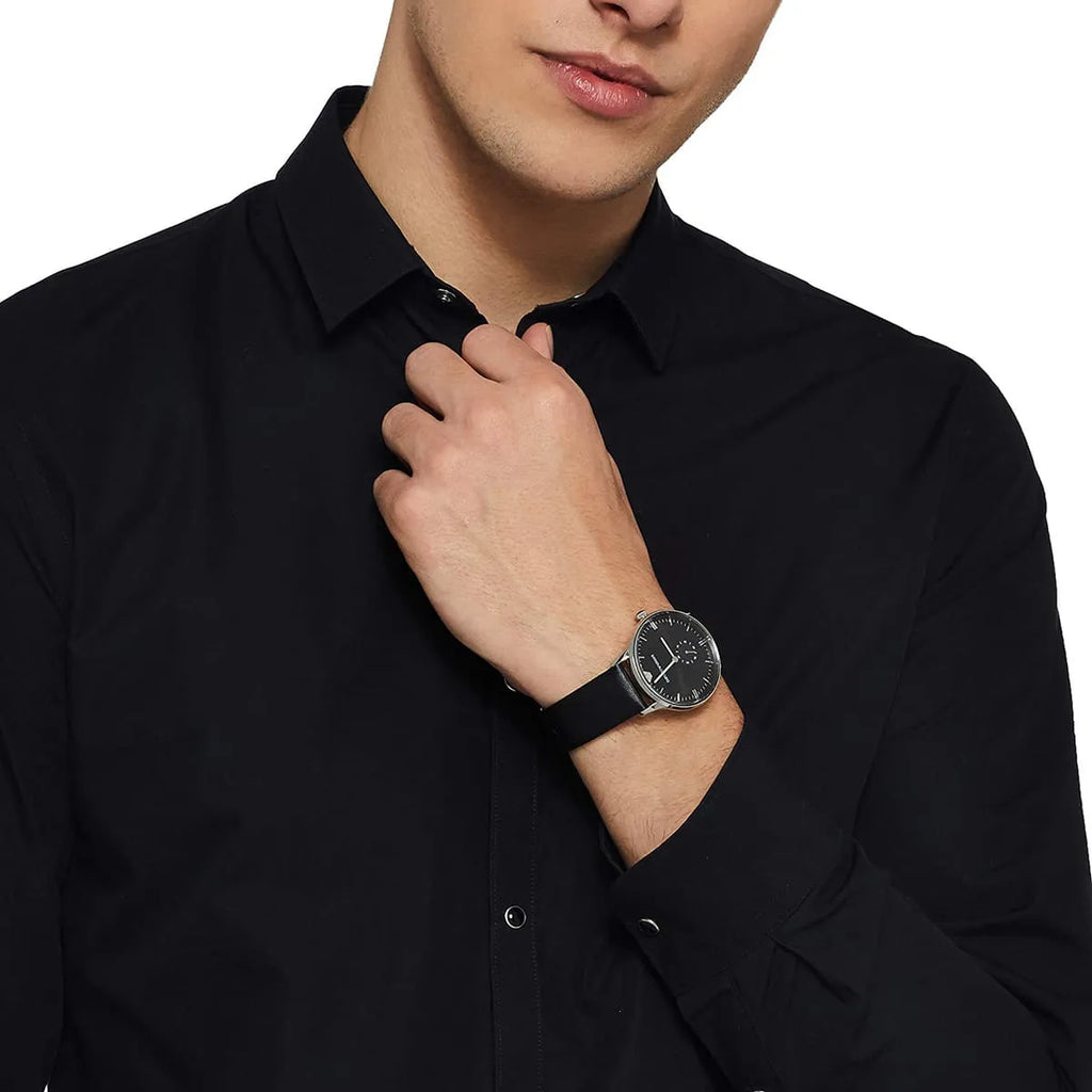 Emporio Armani Gianni Quartz Black Dial Black Leather Strap Watch For Men - AR0382 Buy Now By Emporio Armani