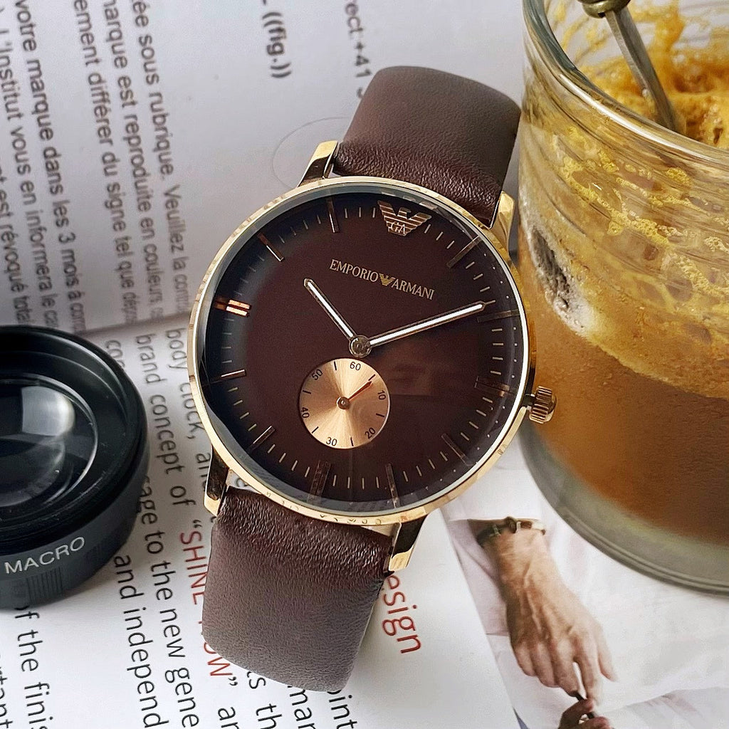Emporio Armani Classic Brown Dial Brown Leather Strap Watch For Men - AR0383 Buy Now By Emporio Armani