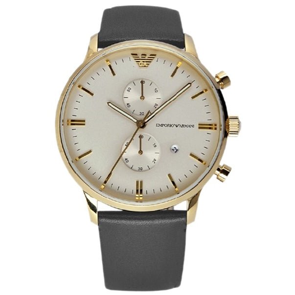 Emporio Armani Gianni Beige Dial Grey Leather Strap Watch For Men - AR0386 Buy Now By Emporio Armani