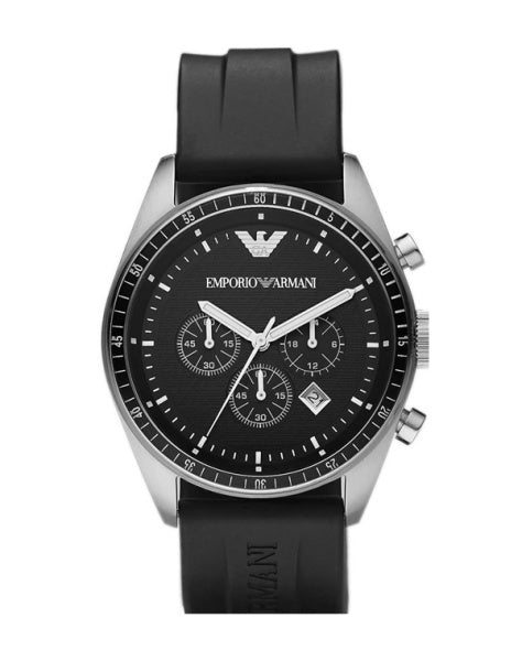 Emporio Armani Sportivo Chronograph Black Dial Black Rubber Strap Watch For Men - AR0527 Buy Now By Emporio Armani