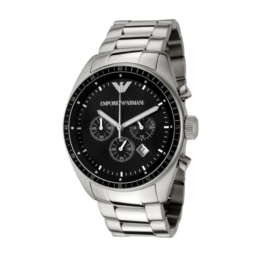 Emporio Armani Sportivo Chronograph Black Dial Silver Stainless Steel Watch For Men - AR0585 Buy Now By Emporio Armani