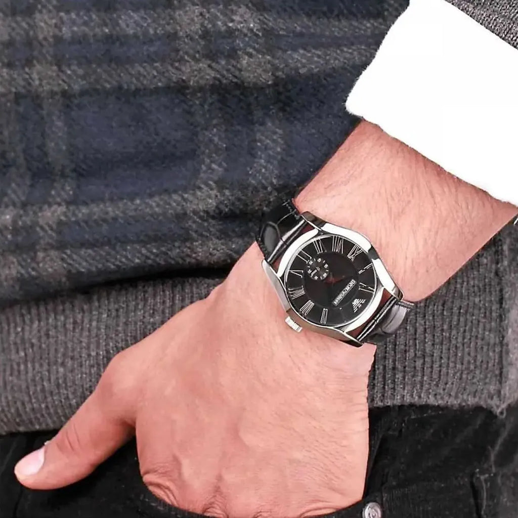 Emporio Armani Valente Black Dial Black Leather Strap Watch For Men - AR0643 Buy Now By Emporio Armani
