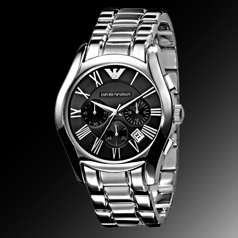 Emporio Armani Valente Chronograph Black Dial Silver Stainless Steel Watch For Men - AR0673 Buy Now By Emporio Armani