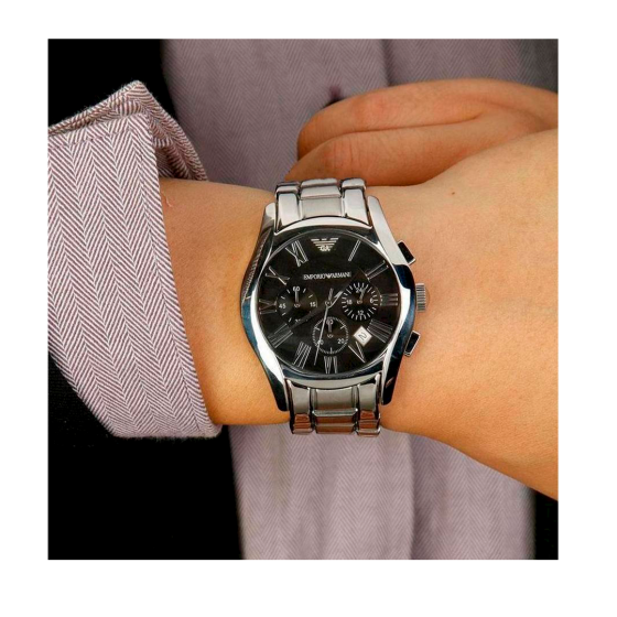 Emporio Armani Velente Chronograph Black Dial Silver Steel Strap Watch For Women - AR0674 Buy Now By Emporio Armani
