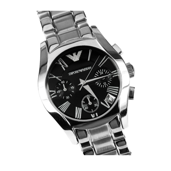 Emporio Armani Velente Chronograph Black Dial Silver Steel Strap Watch For Women - AR0674 Buy Now By Emporio Armani