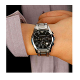 Emporio Armani Velente Chronograph Black Dial Silver Steel Strap Watch For Women - AR0674 Buy Now By Emporio Armani