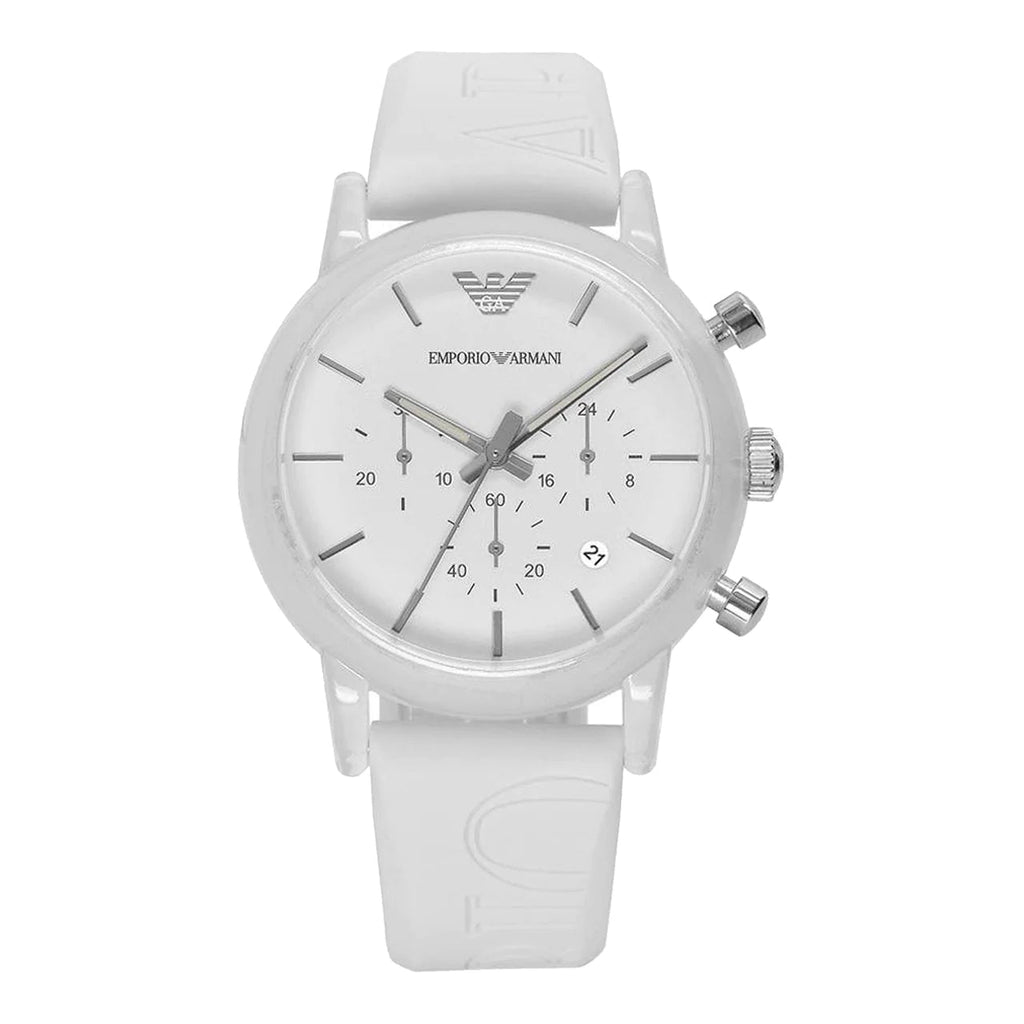 Emporio Armani Classic Chronograph White Dial White Rubber Strap Watch For Men - AR1054 Buy Now By Emporio Armani