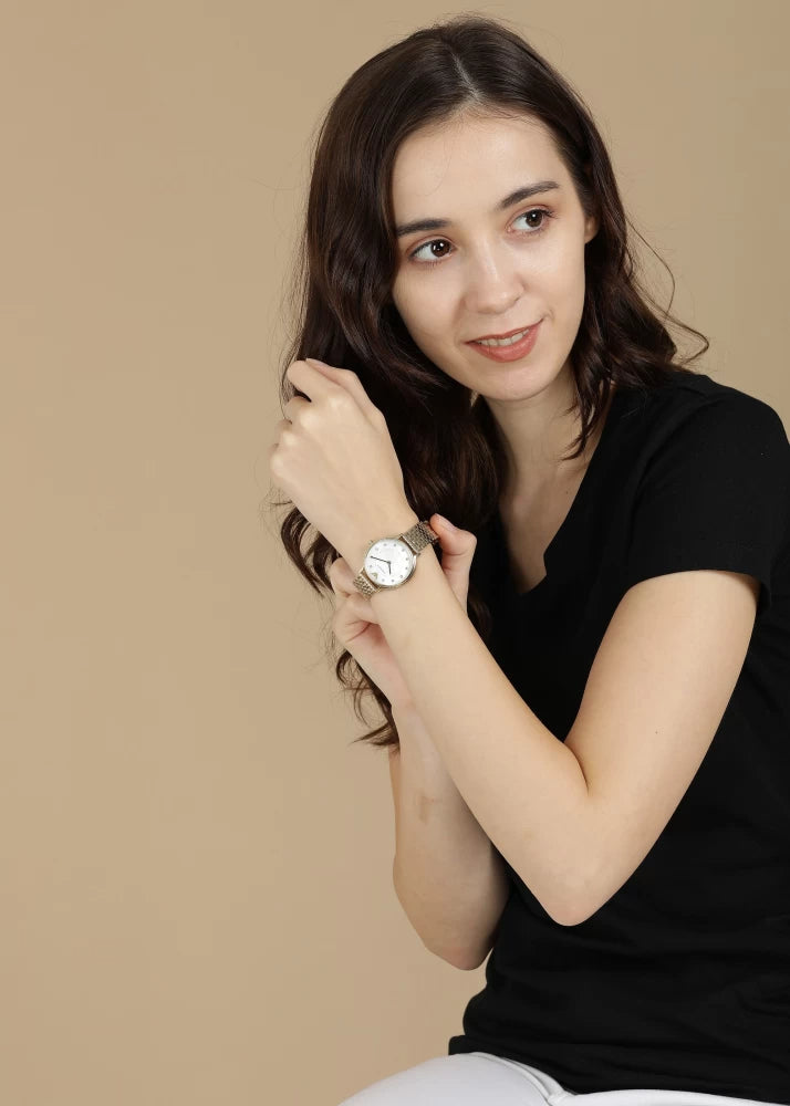 Emporio Armani Dress Analog Mother of Pearl Dial Gold Steel Strap Watch For Women - AR11007 Buy Now By Emporio Armani