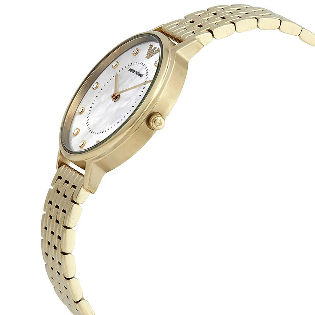 Emporio Armani Dress Analog Mother of Pearl Dial Gold Steel Strap Watch For Women - AR11007 Buy Now By Emporio Armani