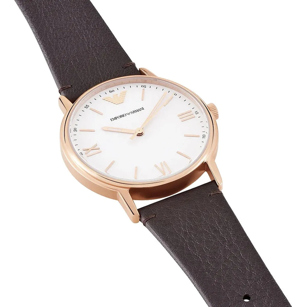 Emporio Armani Dress Quartz White Dial Brown Leather Strap Watch For Men - AR11011 Buy Now By Emporio Armani
