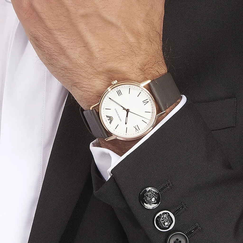 Emporio Armani Dress Quartz White Dial Brown Leather Strap Watch For Men - AR11011 Buy Now By Emporio Armani