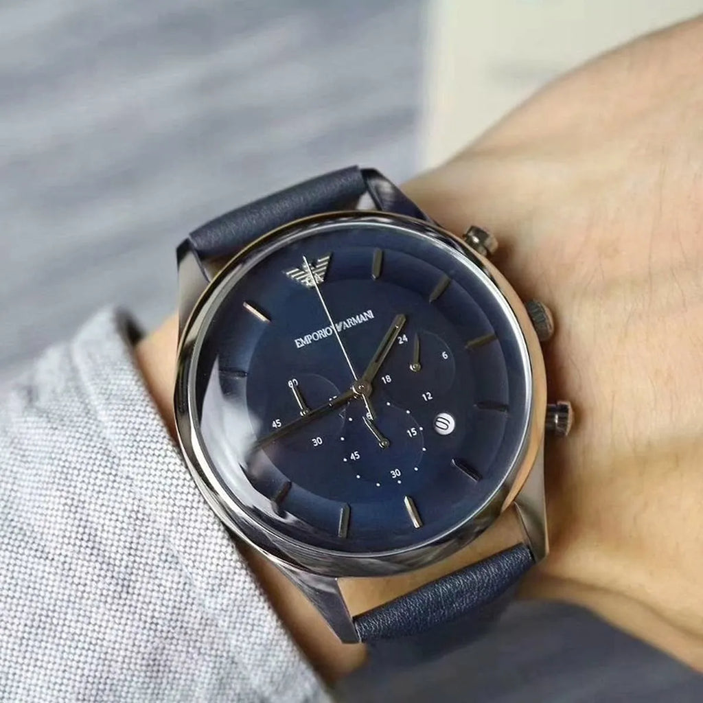 Emporio Armani Lambda Chronograph Blue Dial Blue Leather Strap Watch For Men - AR11018 Buy Now By Emporio Armani