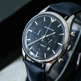 Emporio Armani Lambda Chronograph Blue Dial Blue Leather Strap Watch For Men - AR11018 Buy Now By Emporio Armani