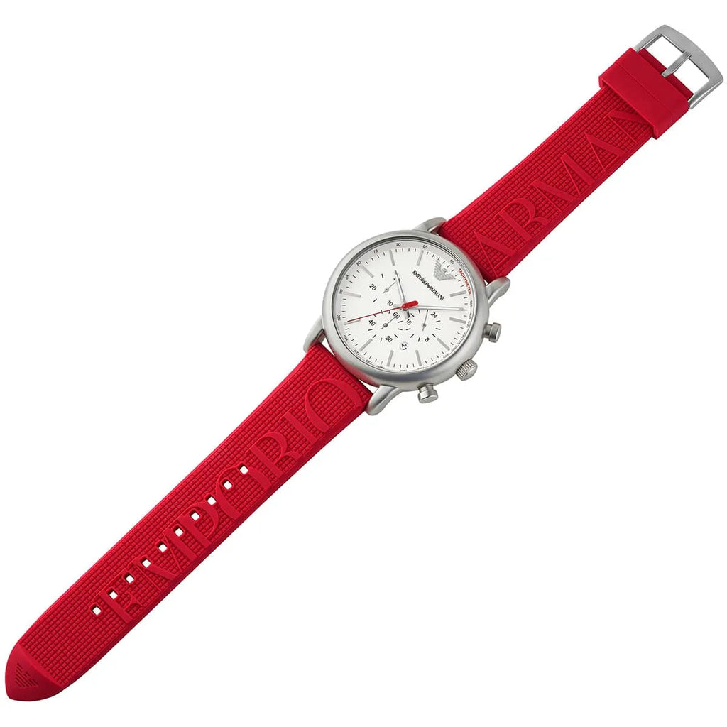 Emporio Armani Luigi Chronograph White Dial Red Rubber Strap Watch For Men - AR11021 Buy Now By Emporio Armani