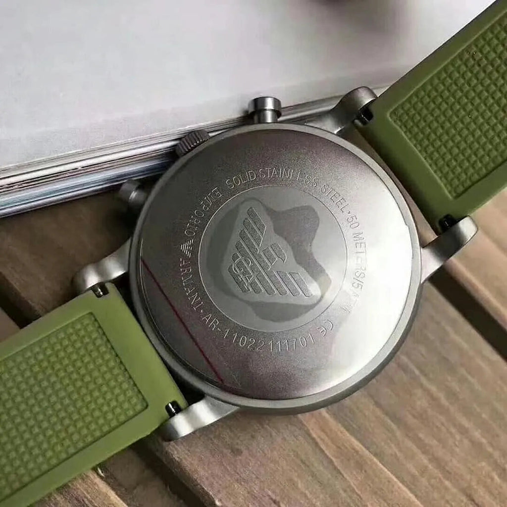Emporio Armani Chronograph White Dial Green Rubber Strap Watch For Men - AR11022 Buy Now By Emporio Armani
