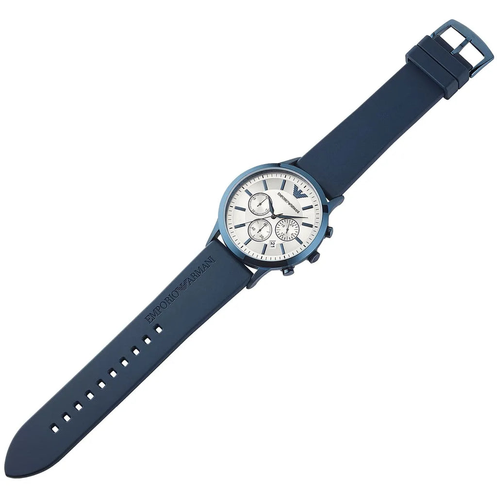 Emporio Armani Renato Chronograph Silver Dial Blue Silicone Strap Watch For Men - AR11026 Buy Now By Emporio Armani