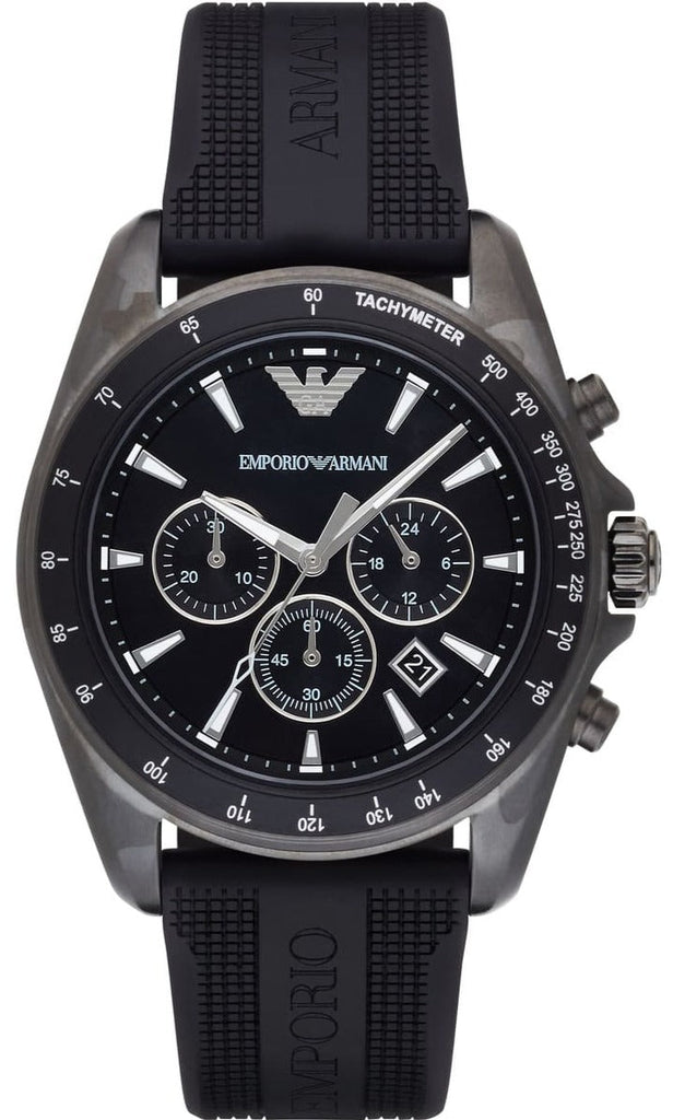 Emporio Armani Giovanni Chronograph Black Dial Black Rubber Strap Watch For Men - AR11028 Buy Now By Emporio Armani