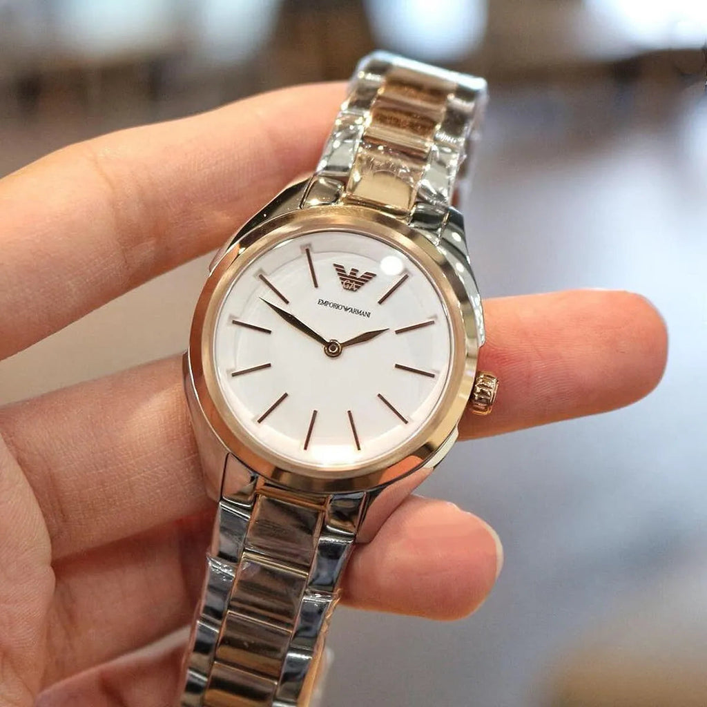 Emporio Armani Analog White Dial Two Tone Steel Strap Watch For Women - AR11029 Buy Now By Emporio Armani