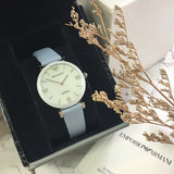 Emporio Armani Gianni T-Bar Mother Of Pearl White Dial Grey Leather Strap Watch For Women - AR11039 Buy Now By Emporio Armani