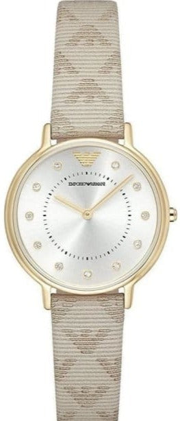 Emporio Armani Kappa Quartz Silver Dial Beige Leather Strap Watch For Women - AR11042 Buy Now By Emporio Armani