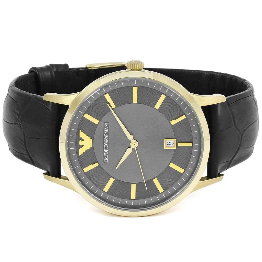 Emporio Armani Renato Quartz Grey Dial Black Leather Strap Watch For Men - AR11049 Buy Now By Emporio Armani