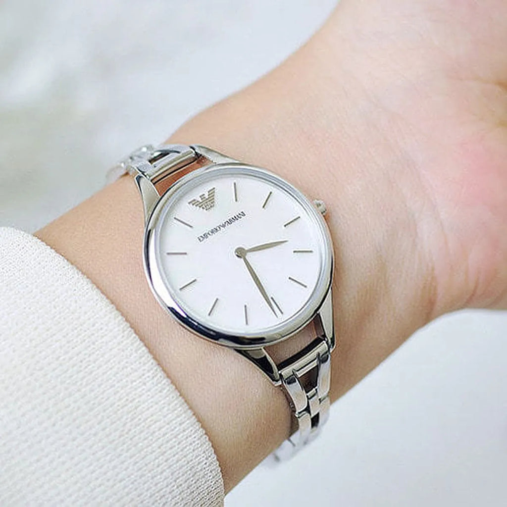Emporio Armani Aurora Mother Of Pearl White Dial Silver Steel Strap Watch For Women - AR11054 Buy Now By Emporio Armani
