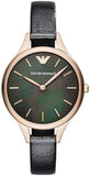 Emporio Armani Aurora Mother Of Pearl Black Dial Black Leather Strap Watch For Women - AR11056 Buy Now By Emporio Armani