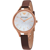 Emporio Armani Aurora Mother of Pearl White Dial Brown Leather Strap Watch For Women - AR11057 Buy Now By Emporio Armani