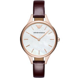 Emporio Armani Aurora Mother of Pearl White Dial Brown Leather Strap Watch For Women - AR11057 Buy Now By Emporio Armani