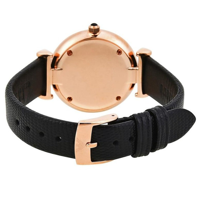 Emporio Armani Aurora Mother Of Pearl Black Dial Black Leather Strap Watch For Women - AR11056 Buy Now By Emporio Armani