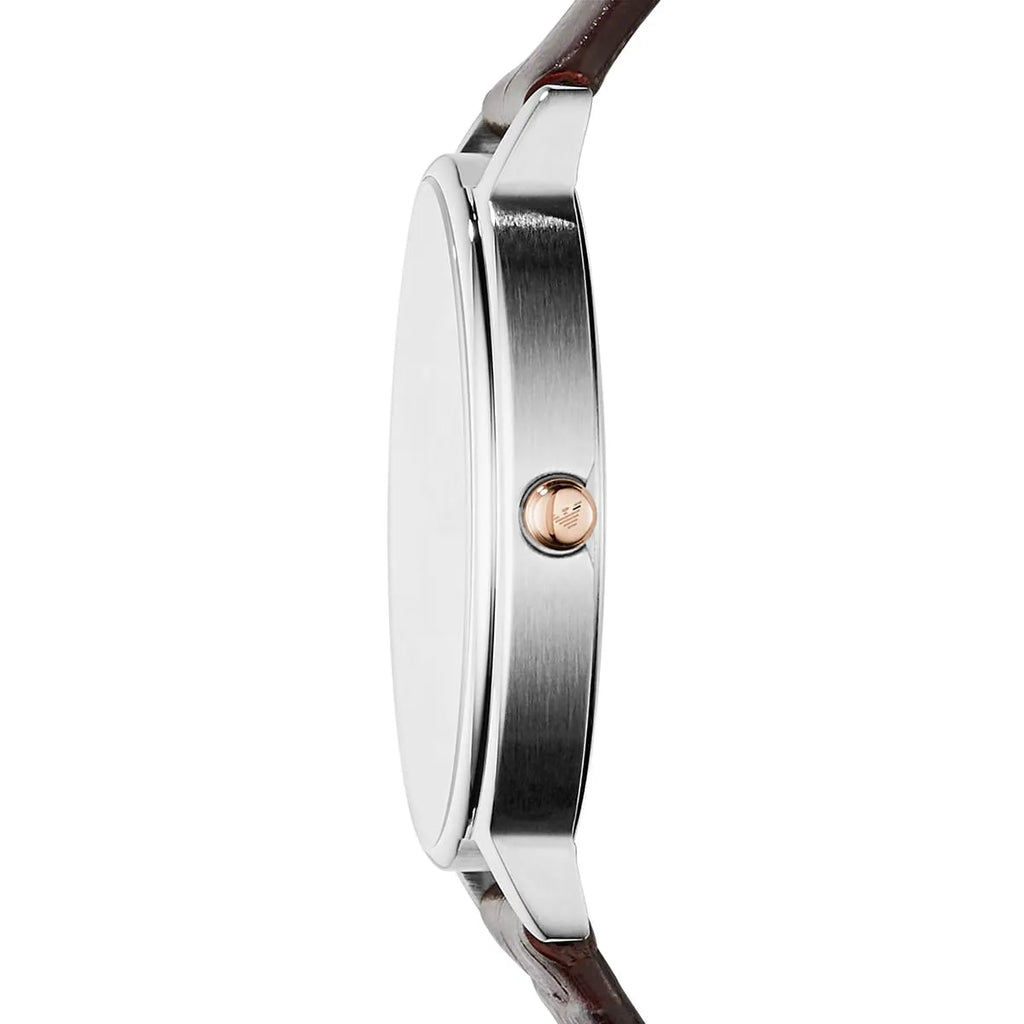 Emporio Armani Dress Quartz Silver Dial Brown Leather Strap Watch For Women - AR11063 Buy Now By Emporio Armani