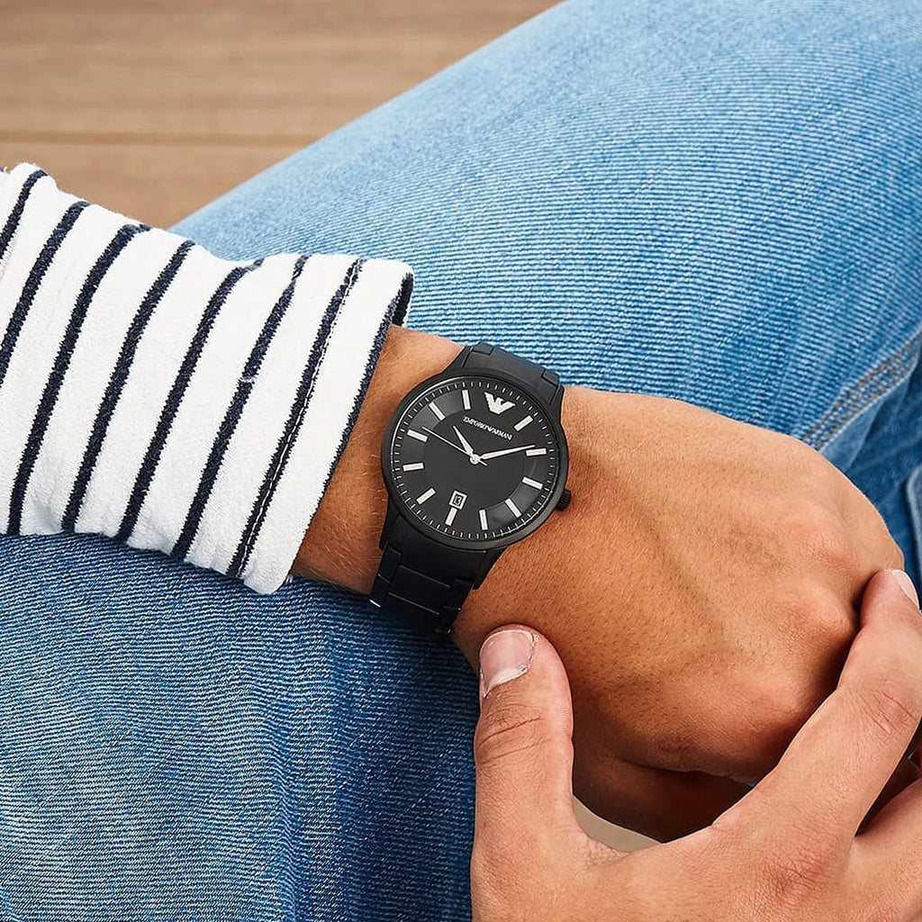 Emporio Armani Renato Quartz Black Dial Black Steel Strap Watch For Men - AR11079 Buy Now By Emporio Armani