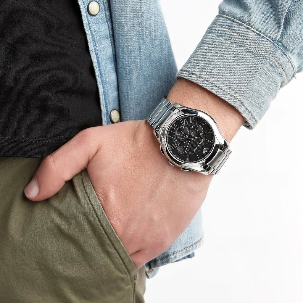 Emporio Armani Valente Chronograph Quartz Black Dial Silver Steel Strap Watch For Men - AR11083 Buy Now By Emporio Armani