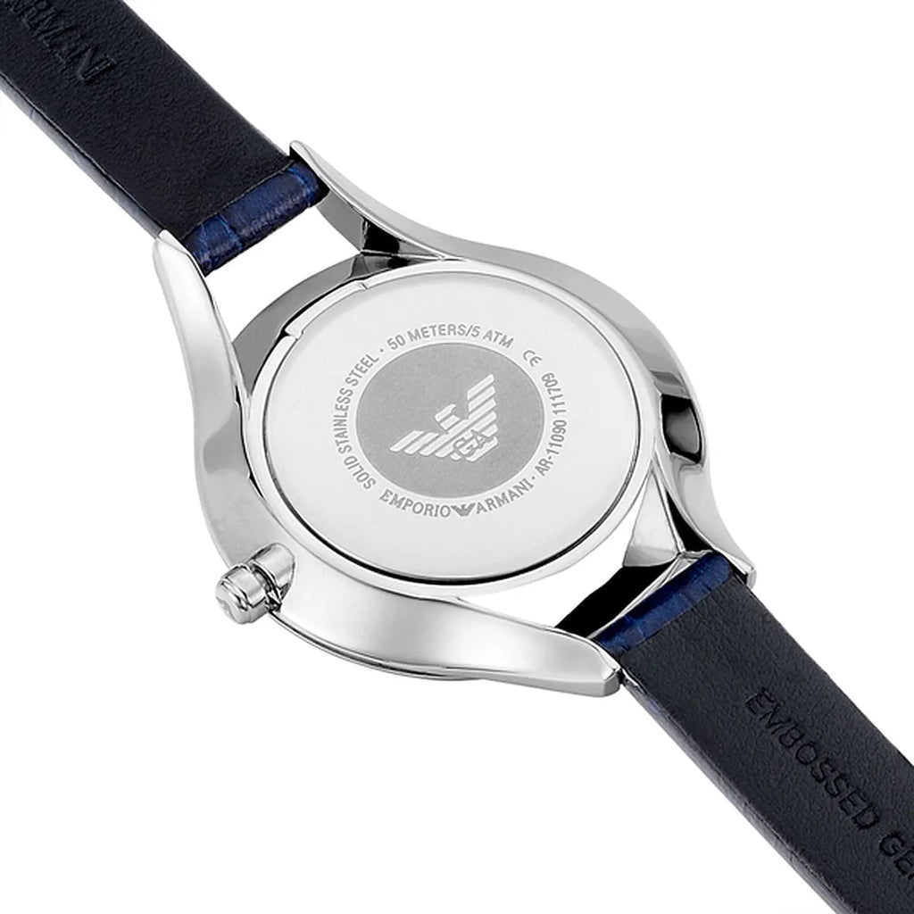 Emporio Armani Aurora Quartz Mother Of Pearl White Dial Blue Leather Strap Watch For Women - AR11090 Buy Now By Emporio Armani