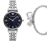 Emporio Armani Gianni T Bar Dark Blue Dial Silver Stainless Steel Watch For Women - AR11091 Buy Now By Emporio Armani