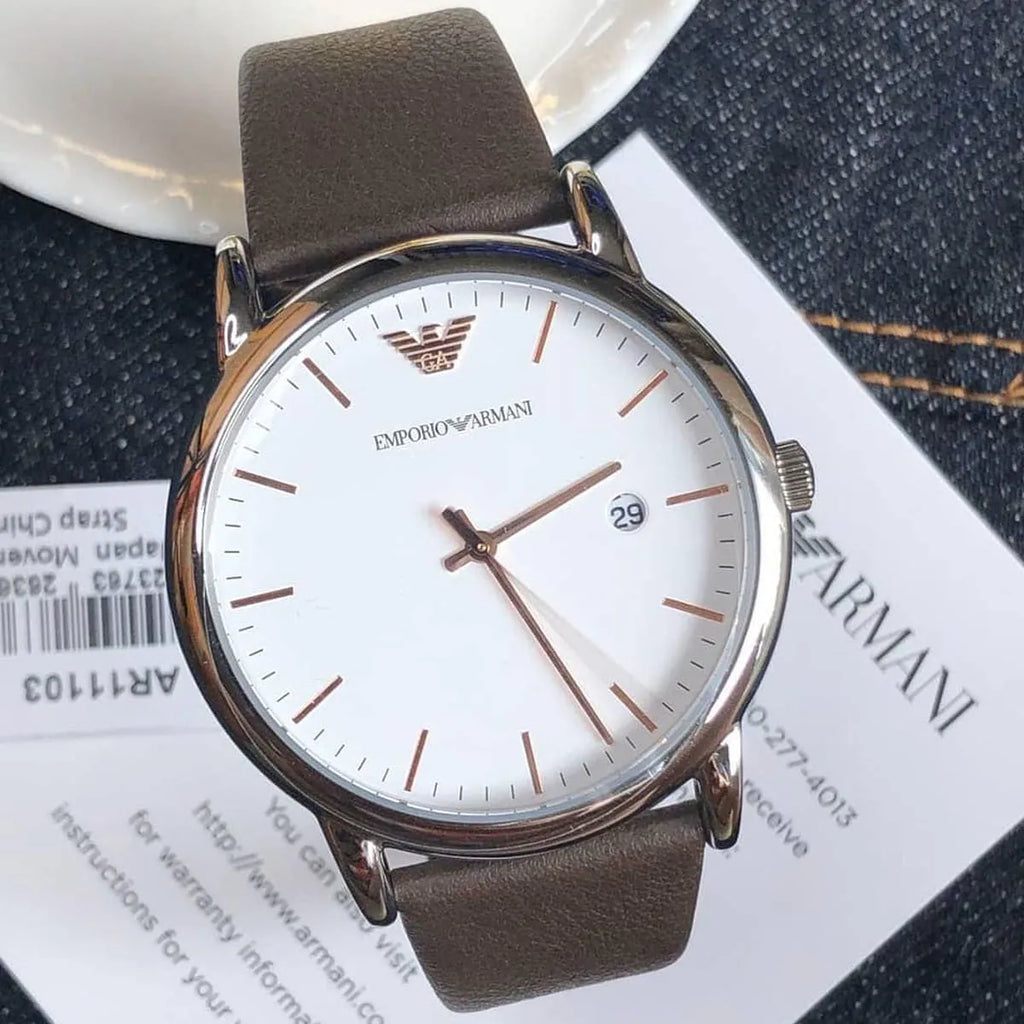 Emporio Armani Kappa Quartz White Dial Brown Leather Strap Watch For Men - AR80006 Buy Now By Emporio Armani