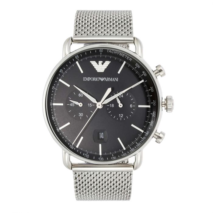 Emporio Armani Chronograph Black Dial Silver Mesh Bracelet Watch For Men - AR11104 Buy Now By Emporio Armani