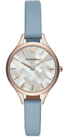 Emporio Armani Aurora Quartz Mother of Pearl White Dial Blue Leather Strap Watch For Women - AR11109 Buy Now By Emporio Armani