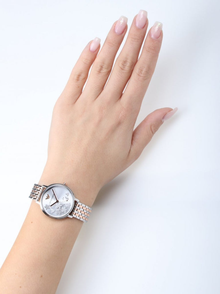 Emporio Armani Silver Sunray Dial Two Tone Steel Strap Watch For Women - AR11113 Buy Now By Emporio Armani