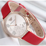 Emporio Armani Kappa Classic Quartz Silver Dial Red Leather Strap Watch For Women - AR11114 Buy Now By Emporio Armani