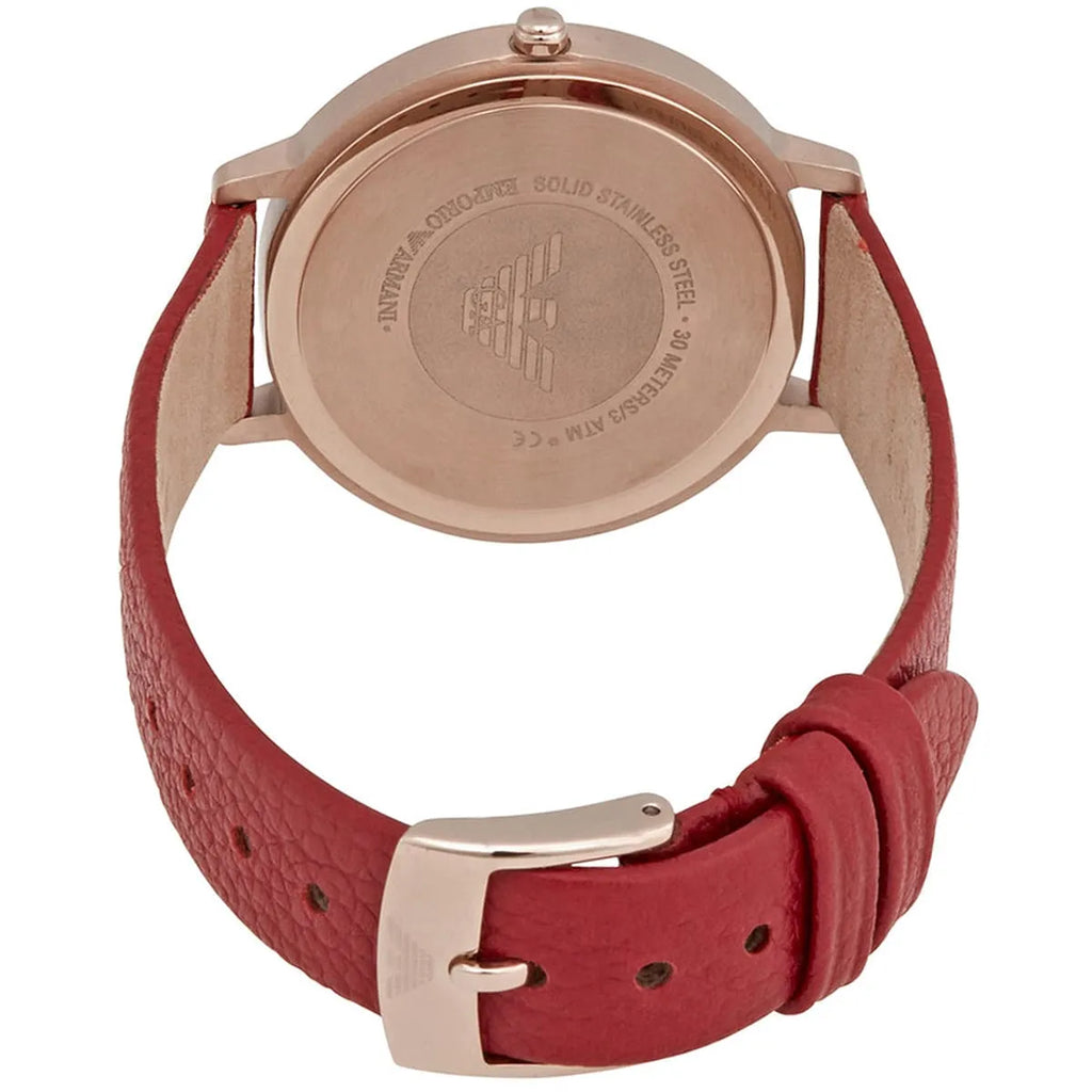 Emporio Armani Kappa Classic Quartz Silver Dial Red Leather Strap Watch For Women - AR11114 Buy Now By Emporio Armani